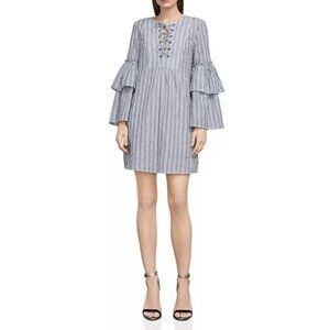 BCBG dress, small, Boho, Charlyze blue white stripes, Lace up Small